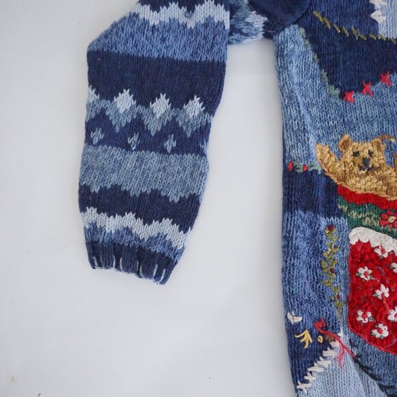 Vintage Casual Corner Blue Teddy Bear Holiday Cardigan Festive Grandmacore L - Picture 7 of 10